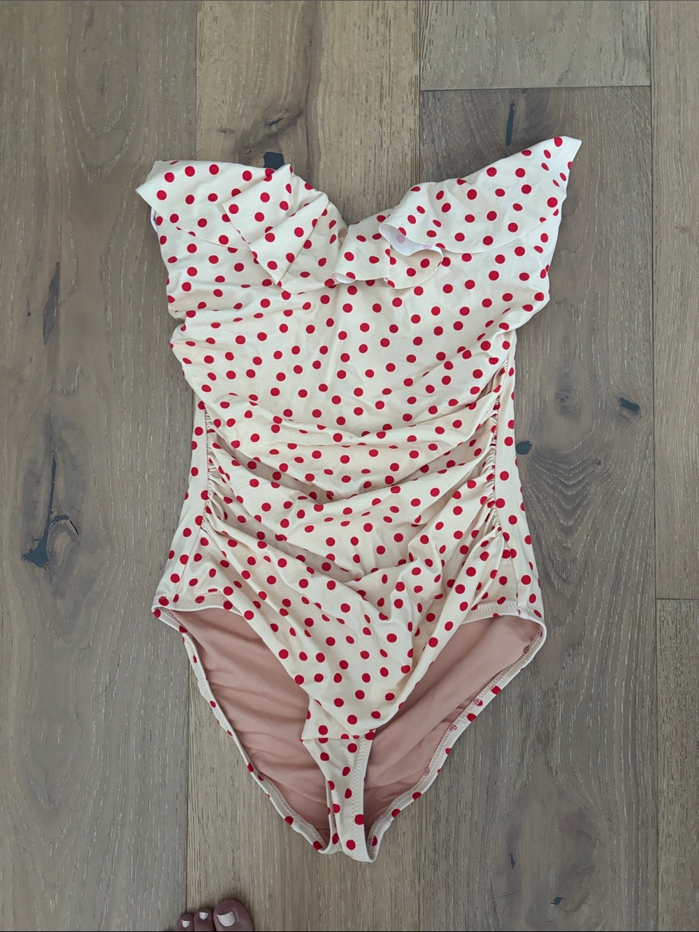 J. Crew Cream One-Piece Swimsuit with Red Polka Dots